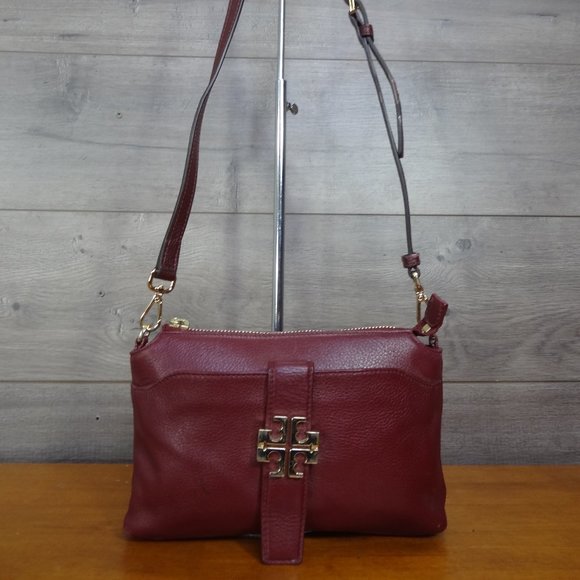 Tory Burch Burgundy Leather Crossbody Shoulder Bag Purse Handbag